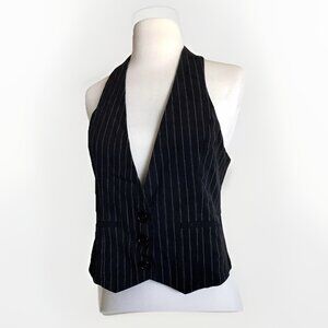 Vintage Y2K Forever Pinstripe Halter Vest Top M Fairy Grunge Goth Emo Punk Crop
